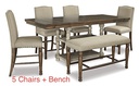 Dining Table Set with 5 Chairs and Bench D118