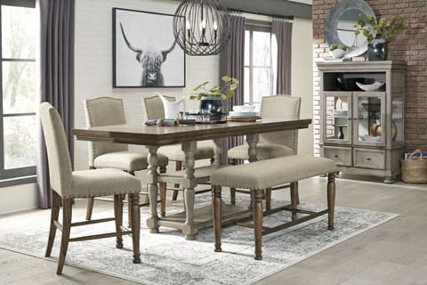 Dining Table Set with 5 Chairs and Bench D118